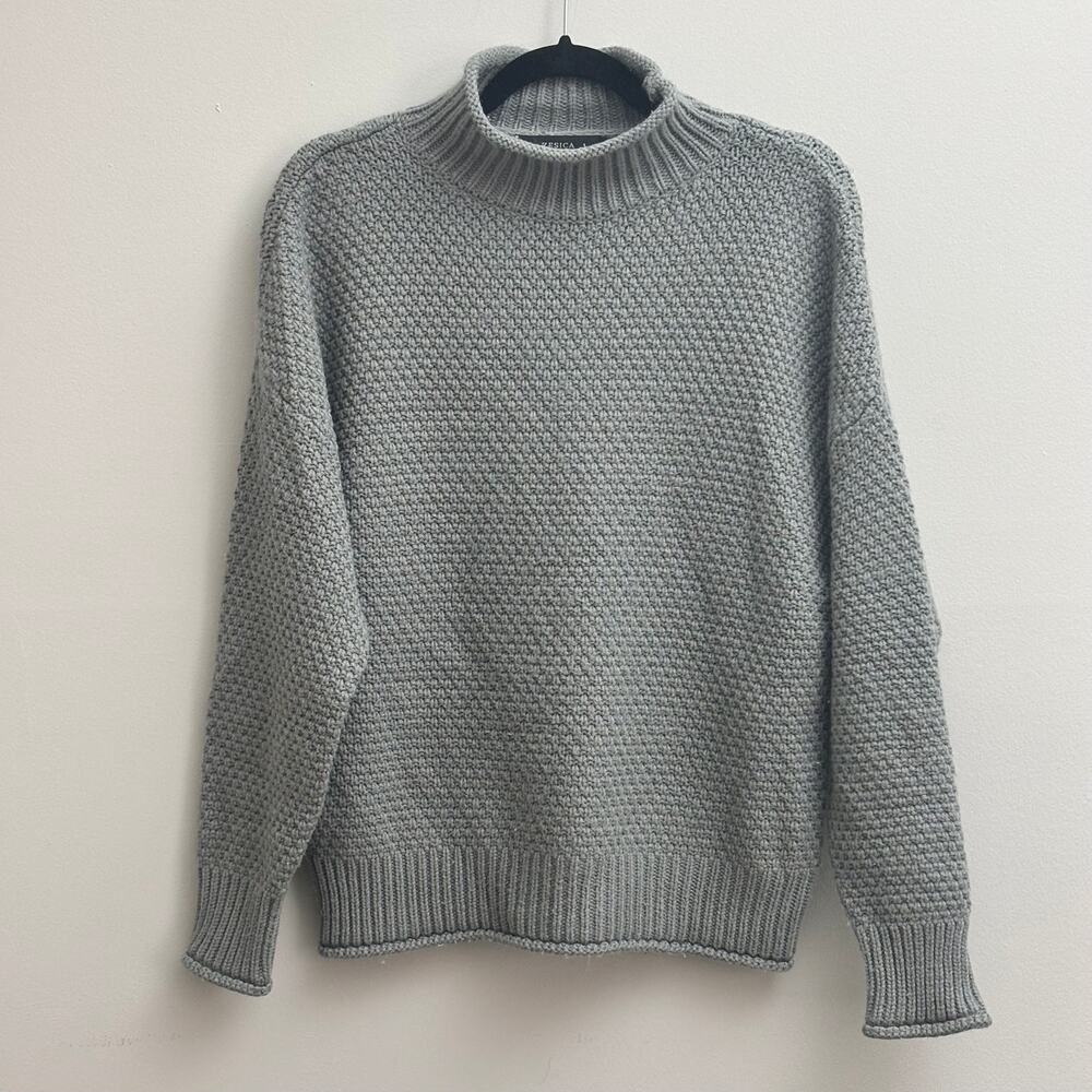 Gray Roll Mock Neck Heavy Knit Classic Minimalist Pullover Sweater Womens Size M - Picture 1 of 8